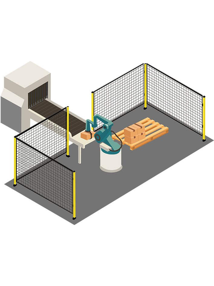 Conveyor system with protective barriers and limited access openings for safety