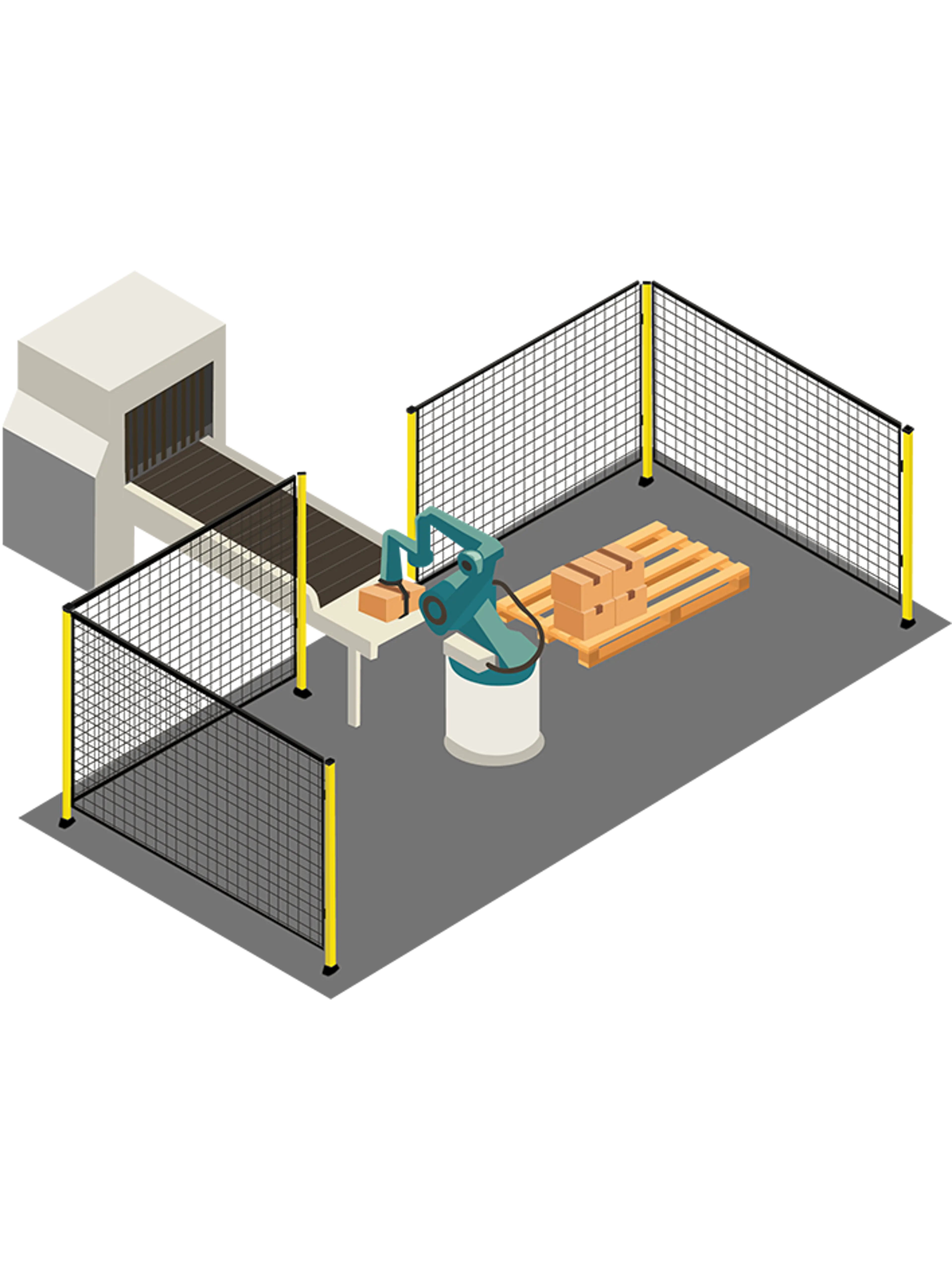 Conveyor system with protective barriers and limited access openings for safety
